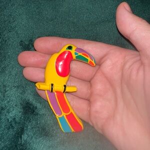 Vintage Colorful Toucan Bird pin - Yellow, Red, Blue, Pink